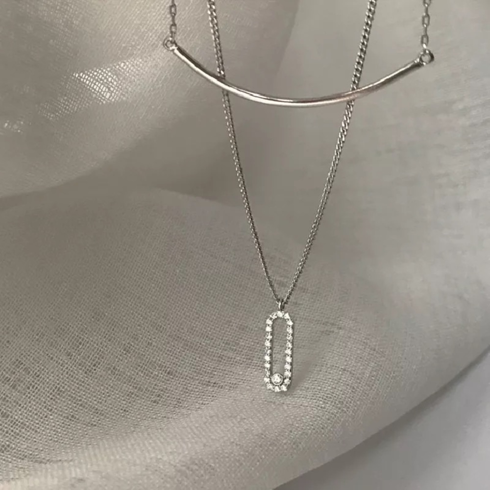 925 Silver Trendy Double-Deck Chain Long Pendant Necklaces